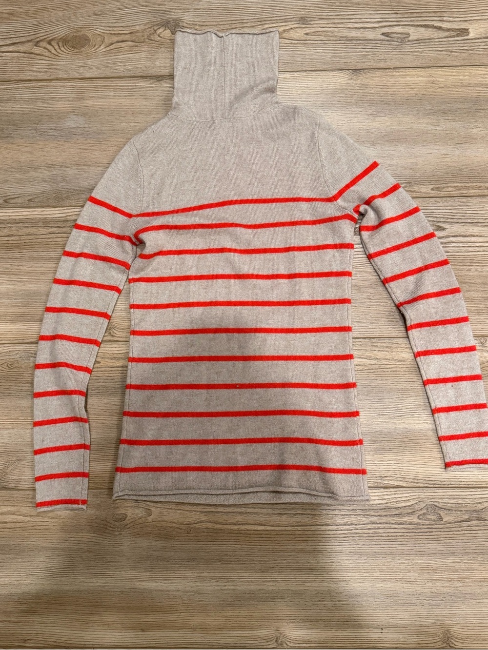 Halogen Beige Turtleneck Sweater with Red Stripes